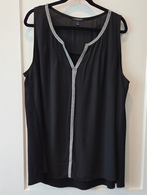 Lane Bryant Black Sleeveless Blouse with White Embroidered Trim